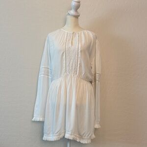 White Boho Long Sleeve Dress